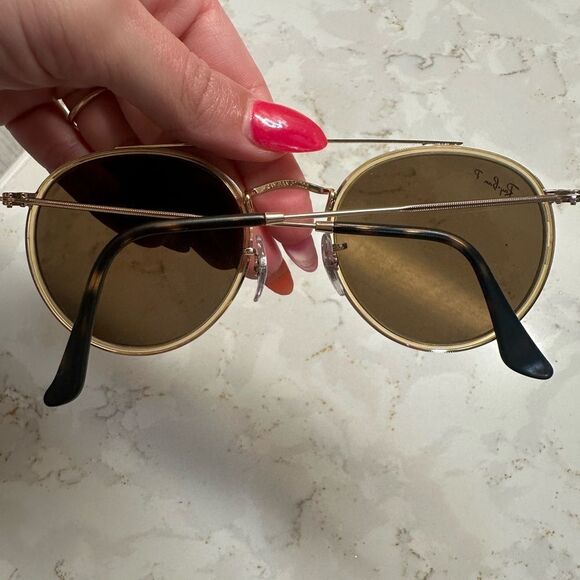 Ray-Ban Gold and Brown Round Double Bridge Polarized Sunglasses - Picture 9 of 11